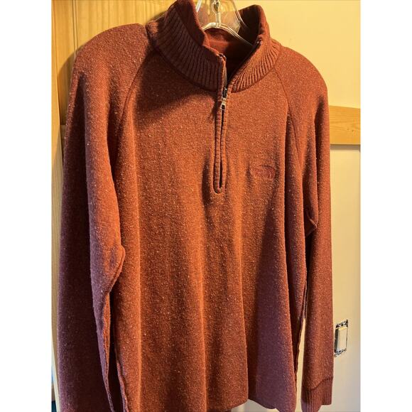 The North Face Men’s L Red Long Sleeve 1/4 Zip Cotton Acrylic Wool Blend Sweater - Picture 5 of 16